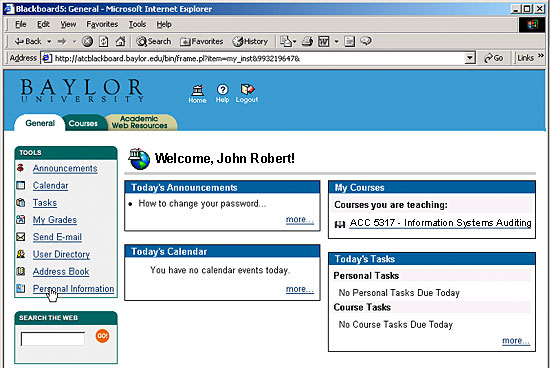 Blackboard course homepage